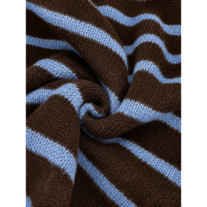 Cardigan femme à rayures contrastées - Col rond boutonné
