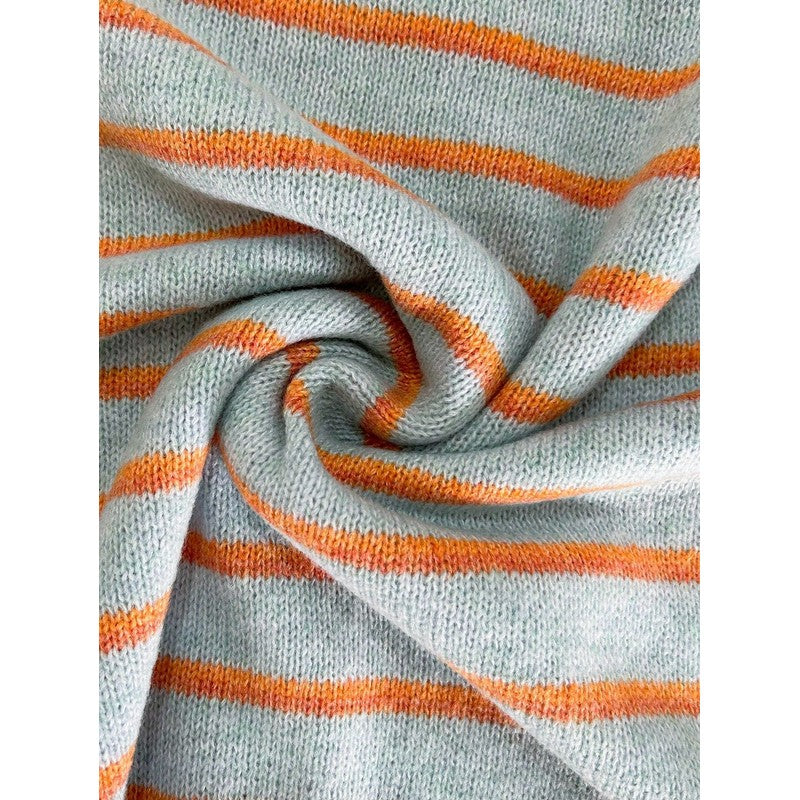 Cardigan femme à rayures contrastées - Col rond boutonné