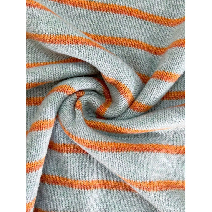 Cardigan femme à rayures contrastées - Col rond boutonné