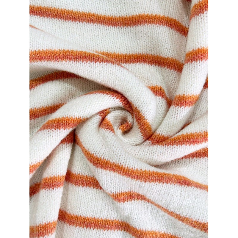 Cardigan femme à rayures contrastées - Col rond boutonné