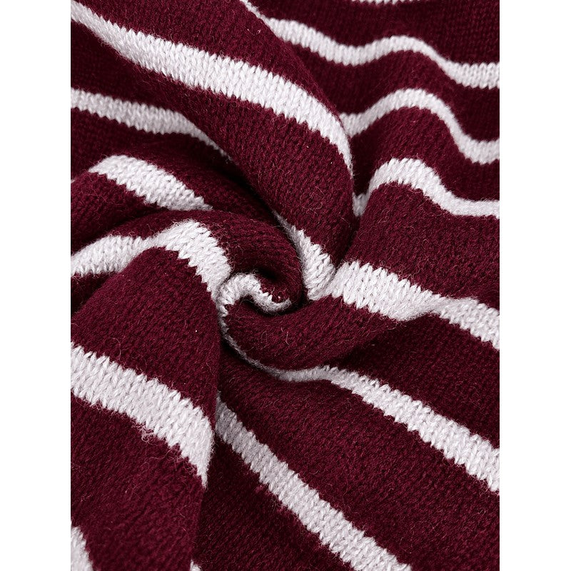 Cardigan femme à rayures contrastées - Col rond boutonné