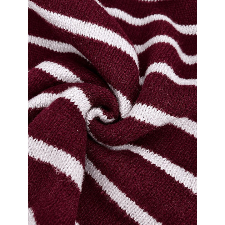 Cardigan femme à rayures contrastées - Col rond boutonné