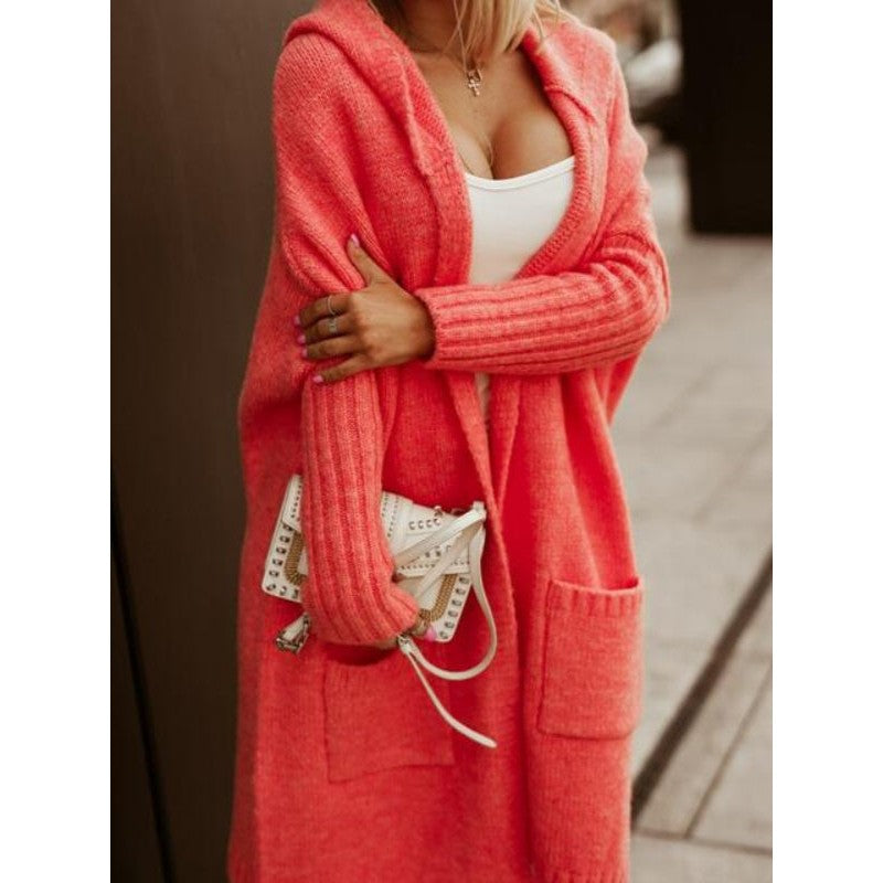 Cardigan long à capuche - Coupe ample et longueur genou