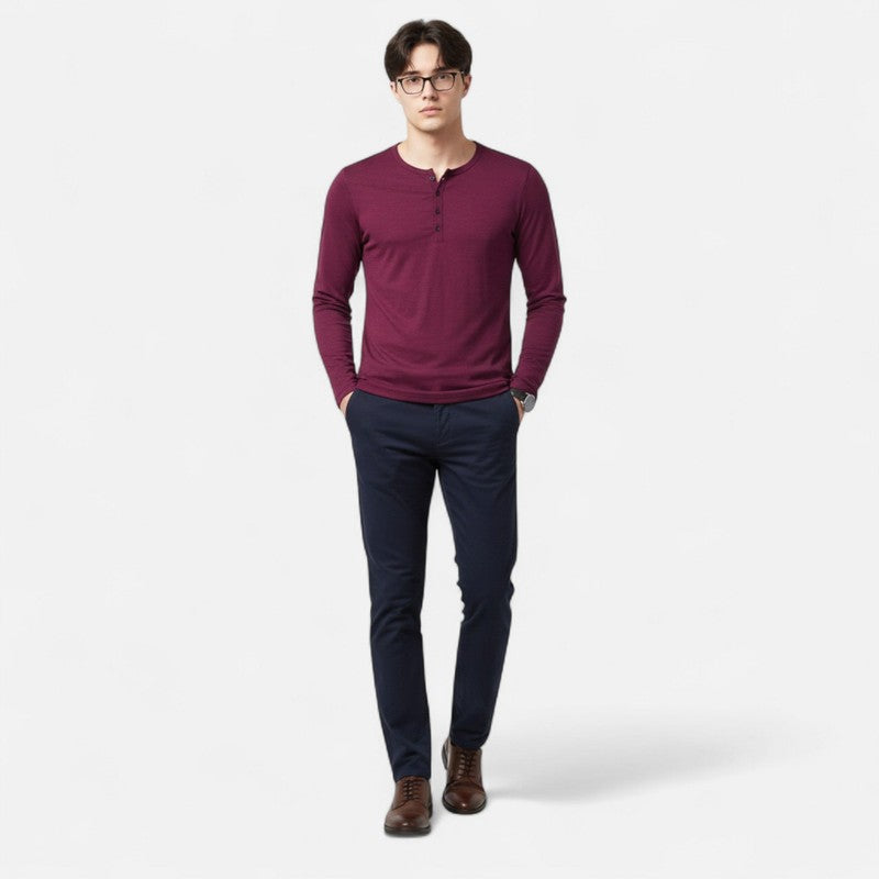Chemise homme à manches longues col Henley