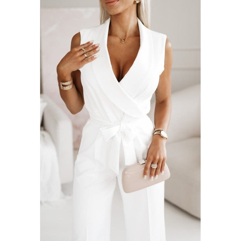 Combinaison Femme Sans Manches Cache-Coeur Jambe Large