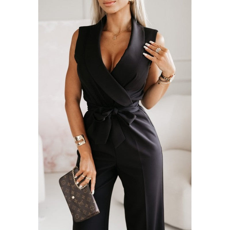 Combinaison Femme Sans Manches Cache-Coeur Jambe Large