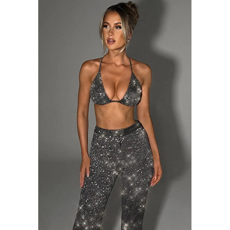 Ensemble femme 3 pièces pailleté - Blazer ample et pantalon