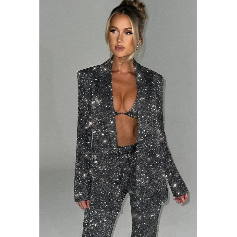 Ensemble femme 3 pièces pailleté - Blazer ample et pantalon