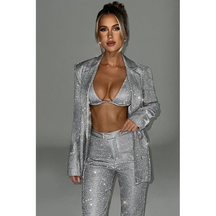 Ensemble femme 3 pièces pailleté - Blazer ample et pantalon