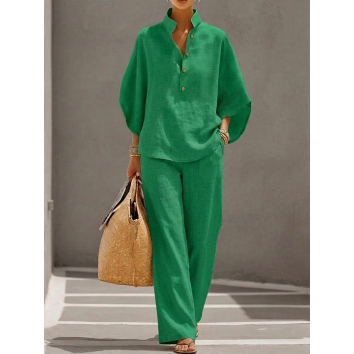 Ensemble Femme - Haut à Manches Ballon et Pantalon Large