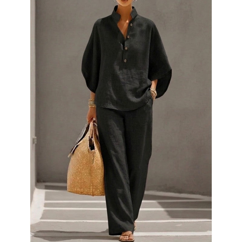Ensemble Femme - Haut à Manches Ballon et Pantalon Large