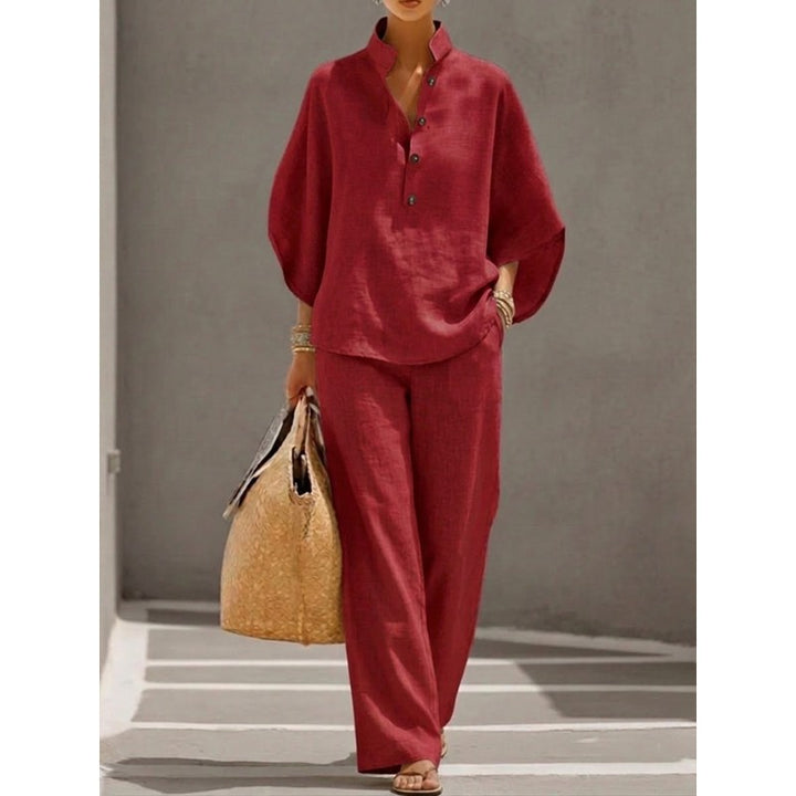 Ensemble Femme - Haut à Manches Ballon et Pantalon Large