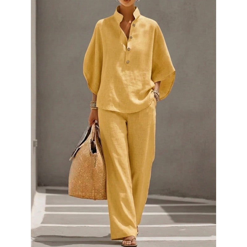 Ensemble Femme - Haut à Manches Ballon et Pantalon Large