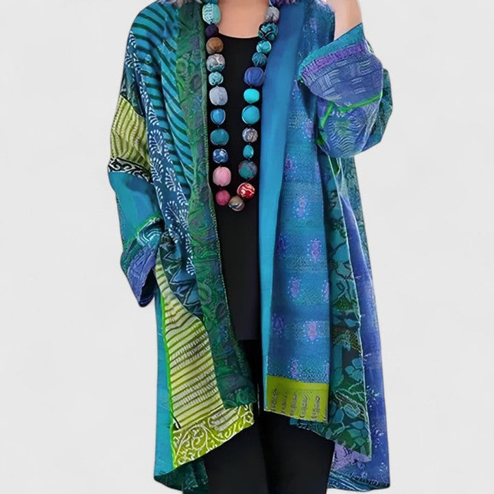 Gilet Femme Long Ouvert - Imprimé Patchwork Multicolore