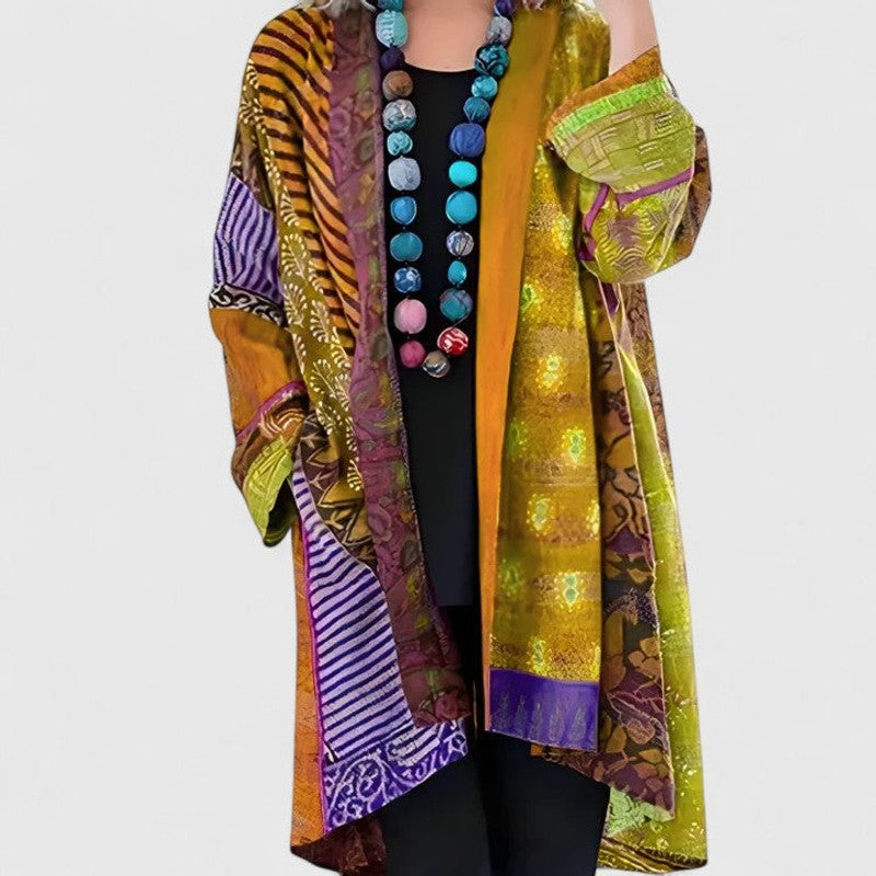 Gilet Femme Long Ouvert - Imprimé Patchwork Multicolore