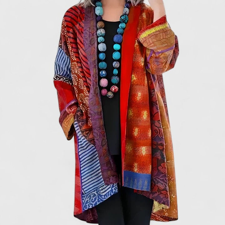 Gilet Femme Long Ouvert - Imprimé Patchwork Multicolore