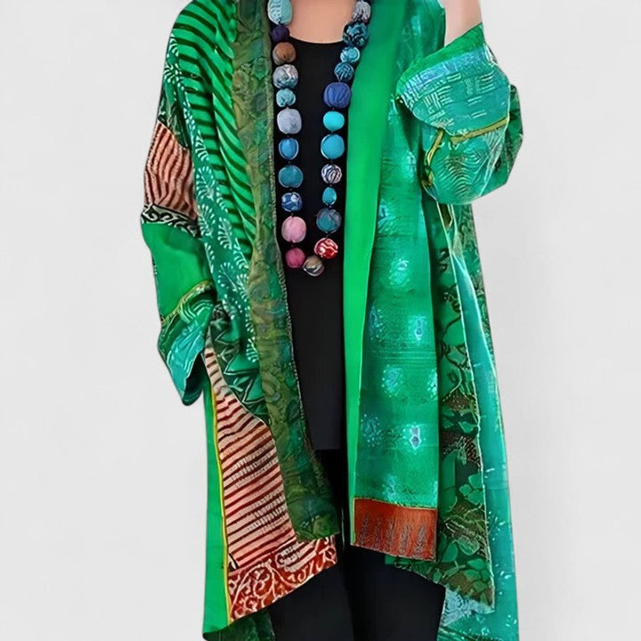 Gilet Femme Long Ouvert - Imprimé Patchwork Multicolore