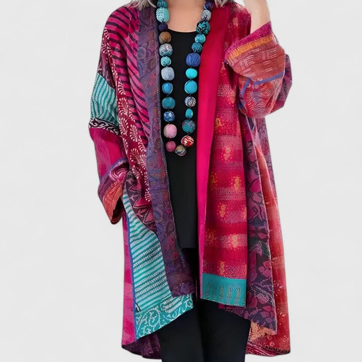 Gilet Femme Long Ouvert - Imprimé Patchwork Multicolore