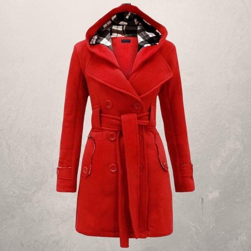 Manteau à capuche ceinturé pour femme - Double boutonnage