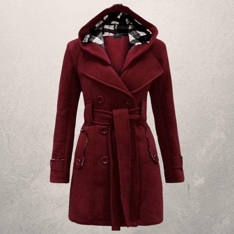 Manteau à capuche ceinturé pour femme - Double boutonnage