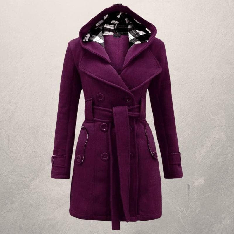 Manteau à capuche ceinturé pour femme - Double boutonnage