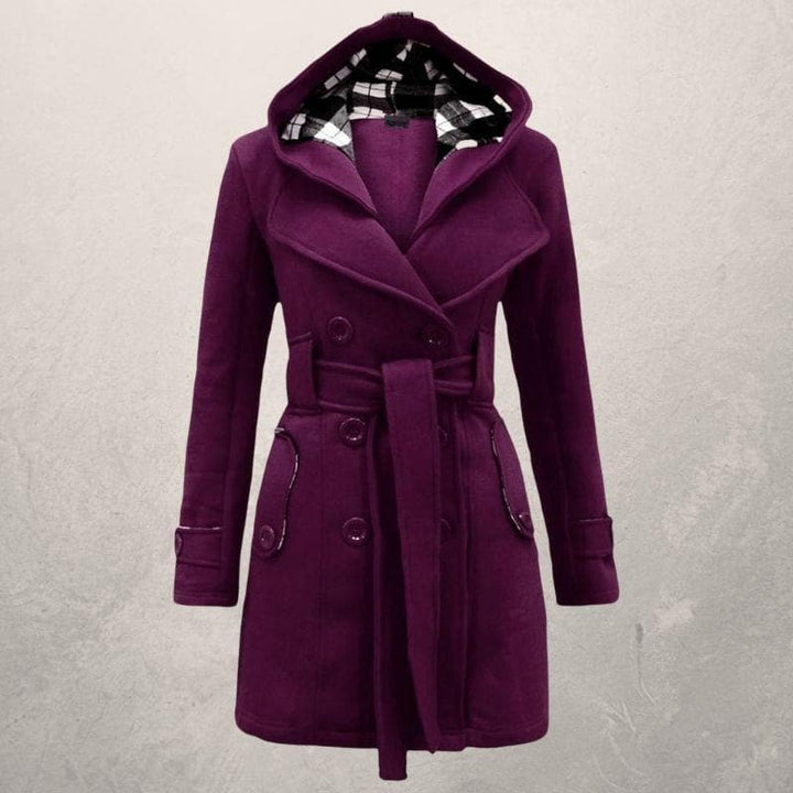 Manteau à capuche ceinturé pour femme - Double boutonnage