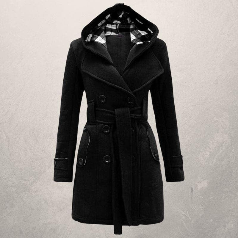 Manteau à capuche ceinturé pour femme - Double boutonnage