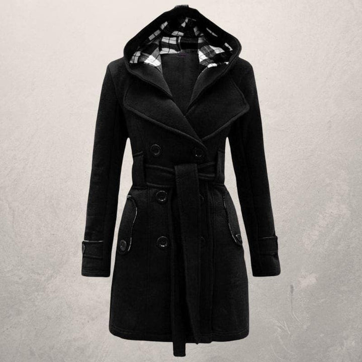 Manteau à capuche ceinturé pour femme - Double boutonnage