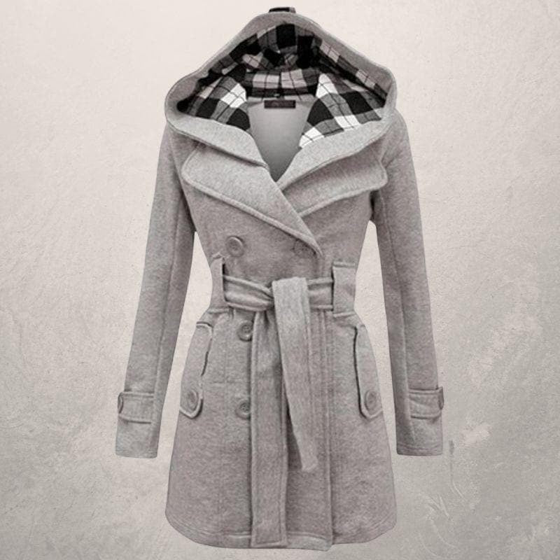 Manteau à capuche ceinturé pour femme - Double boutonnage