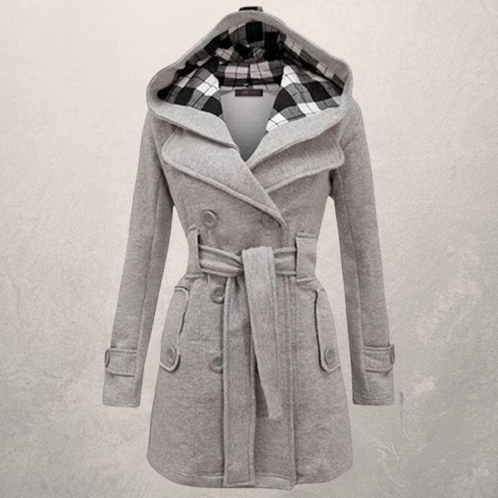 Manteau à capuche ceinturé pour femme - Double boutonnage