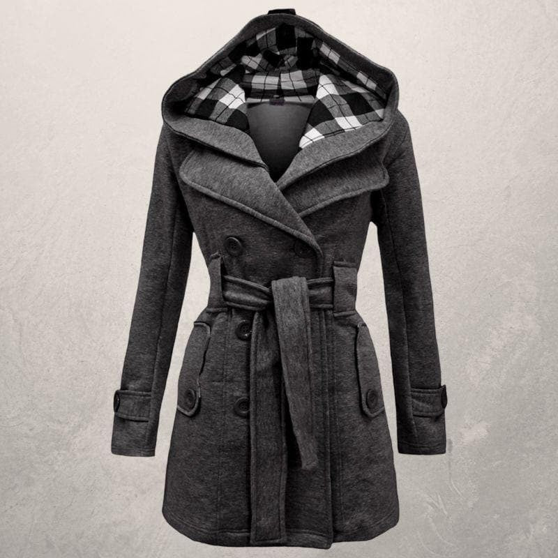 Manteau à capuche ceinturé pour femme - Double boutonnage