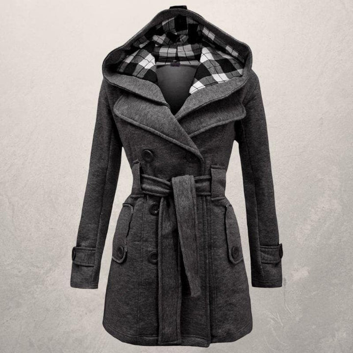 Manteau à capuche ceinturé pour femme - Double boutonnage