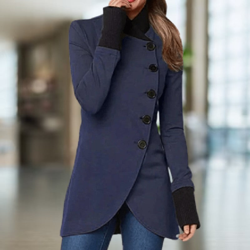 Manteau femme asymétrique à col montant