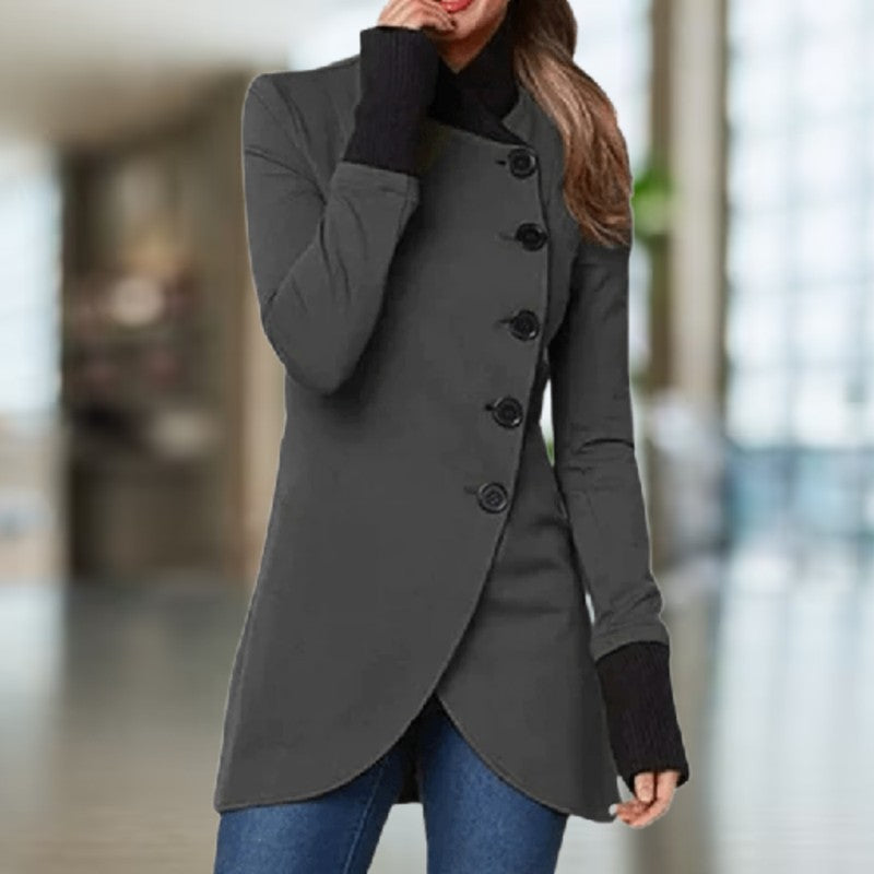 Manteau femme asymétrique à col montant