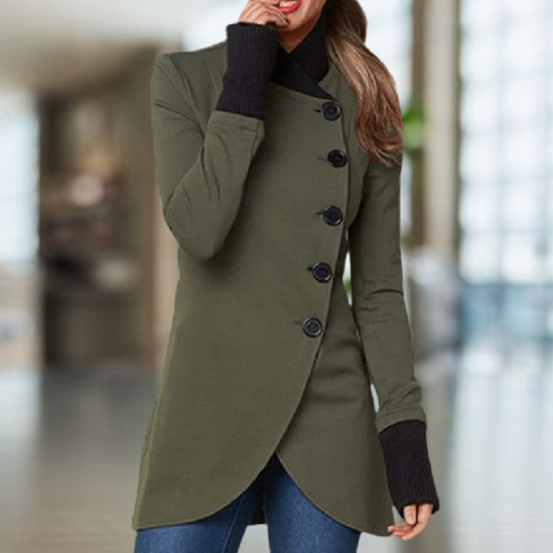 Manteau femme asymétrique à col montant