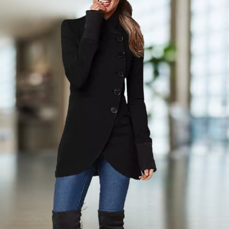 Manteau femme asymétrique à col montant