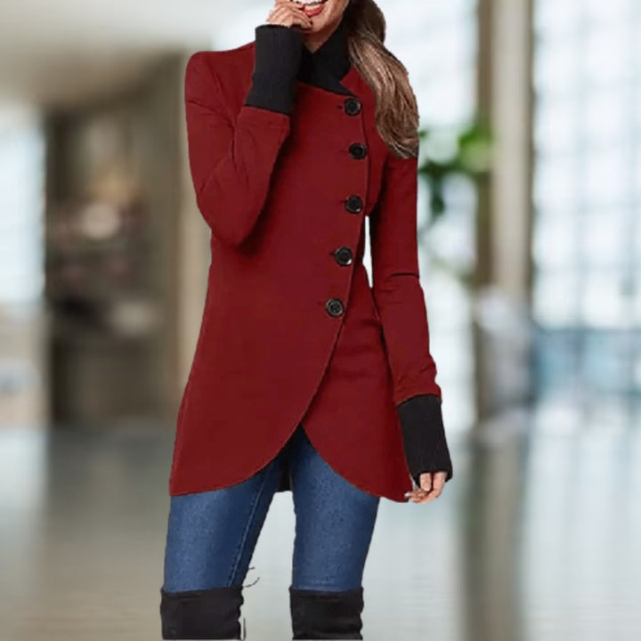 Manteau femme asymétrique à col montant