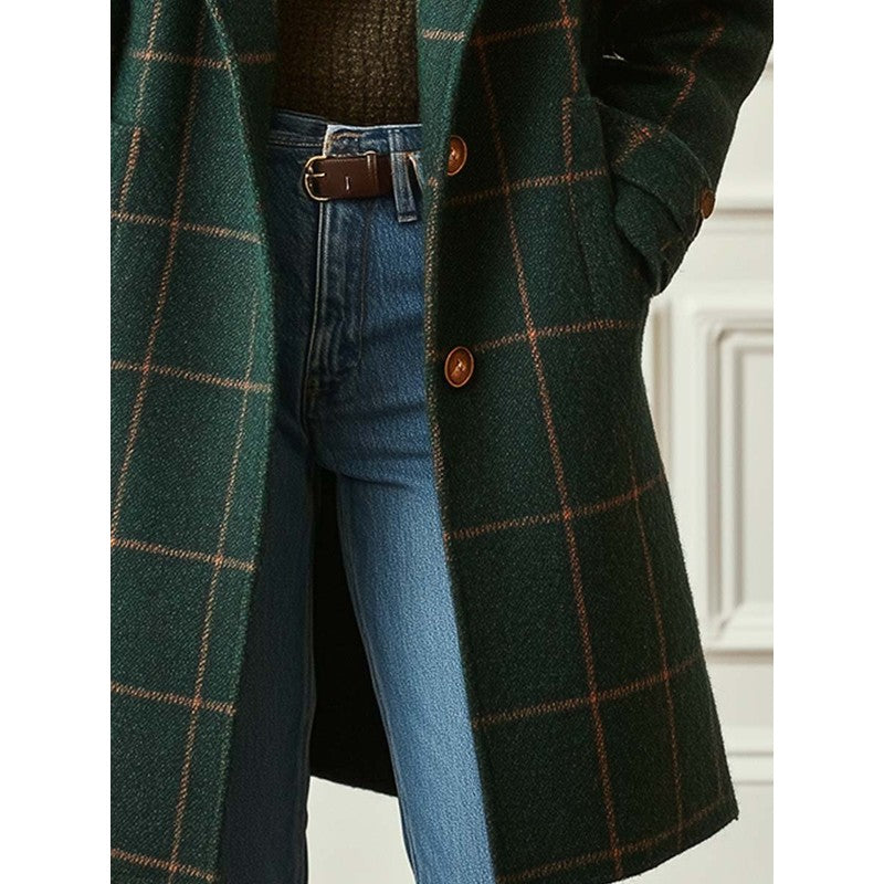 Manteau femme à carreaux - Coupe droite