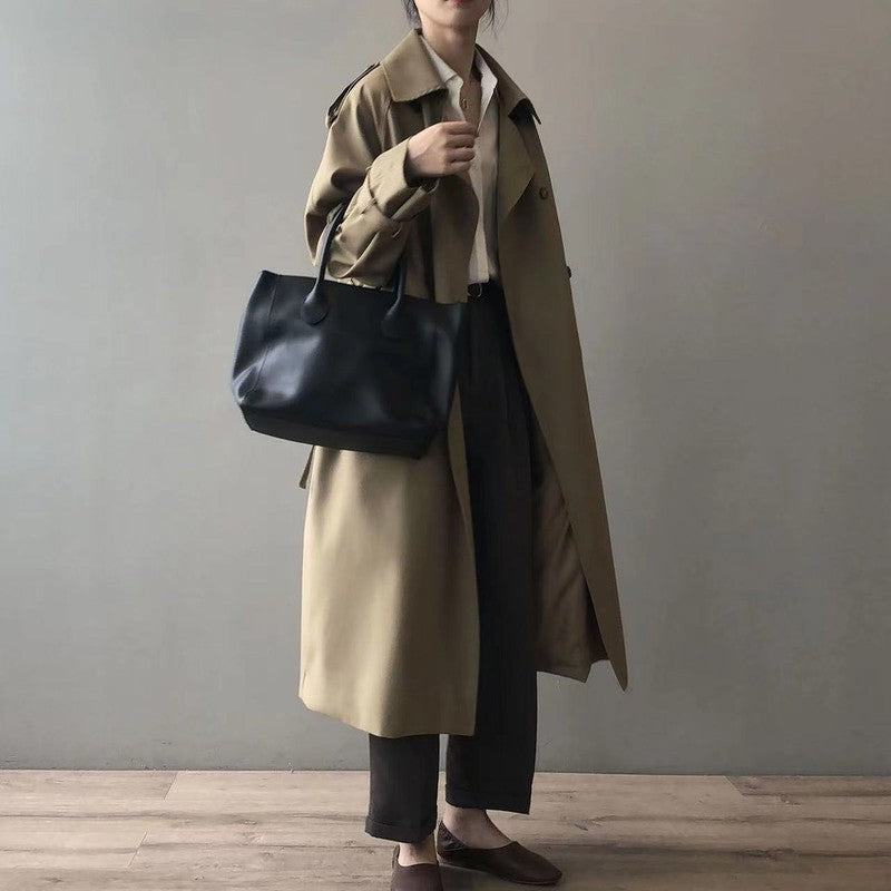Manteau long double boutonnage pour femme - Coupe décontractée