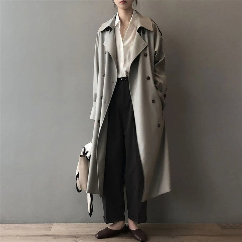 Manteau long double boutonnage pour femme - Coupe décontractée