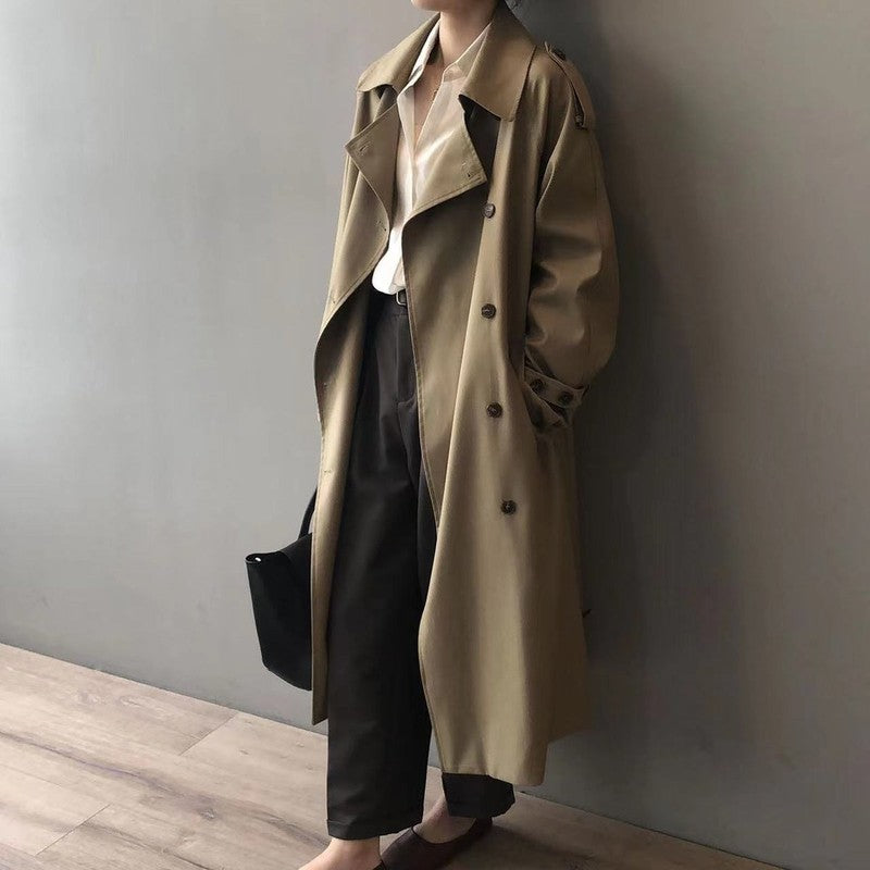Manteau long double boutonnage pour femme - Coupe décontractée