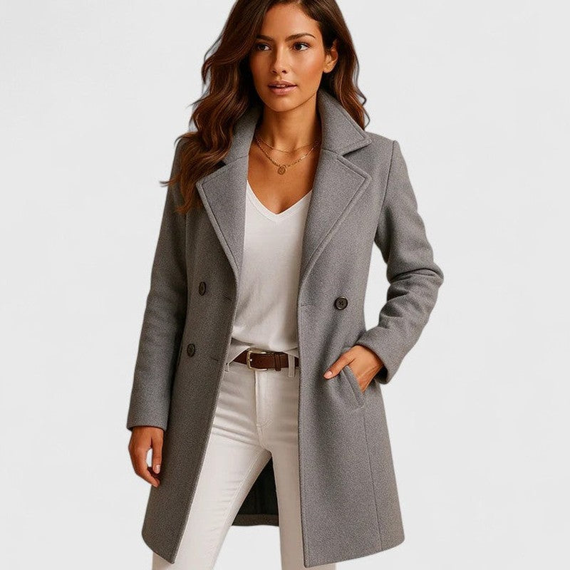 Manteau long pour femme - Col à revers et boutonnage devant