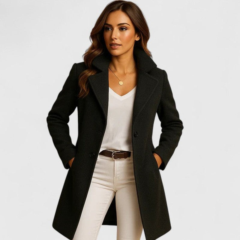 Manteau long pour femme - Col à revers et boutonnage devant