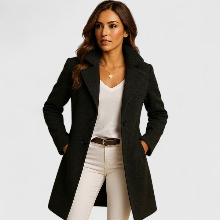 Manteau long pour femme - Col à revers et boutonnage devant