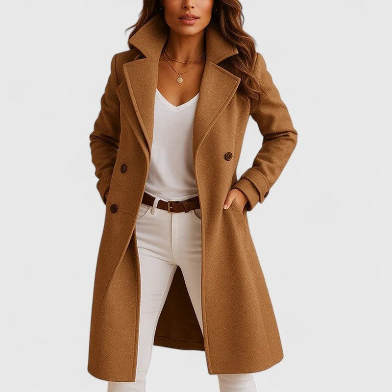 Manteau long pour femme - Col à revers et boutonnage devant