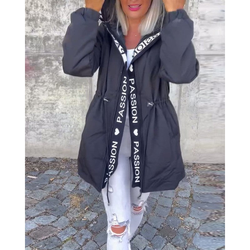 Manteau parka mi-long à capuche et cordon ajustable - Femme