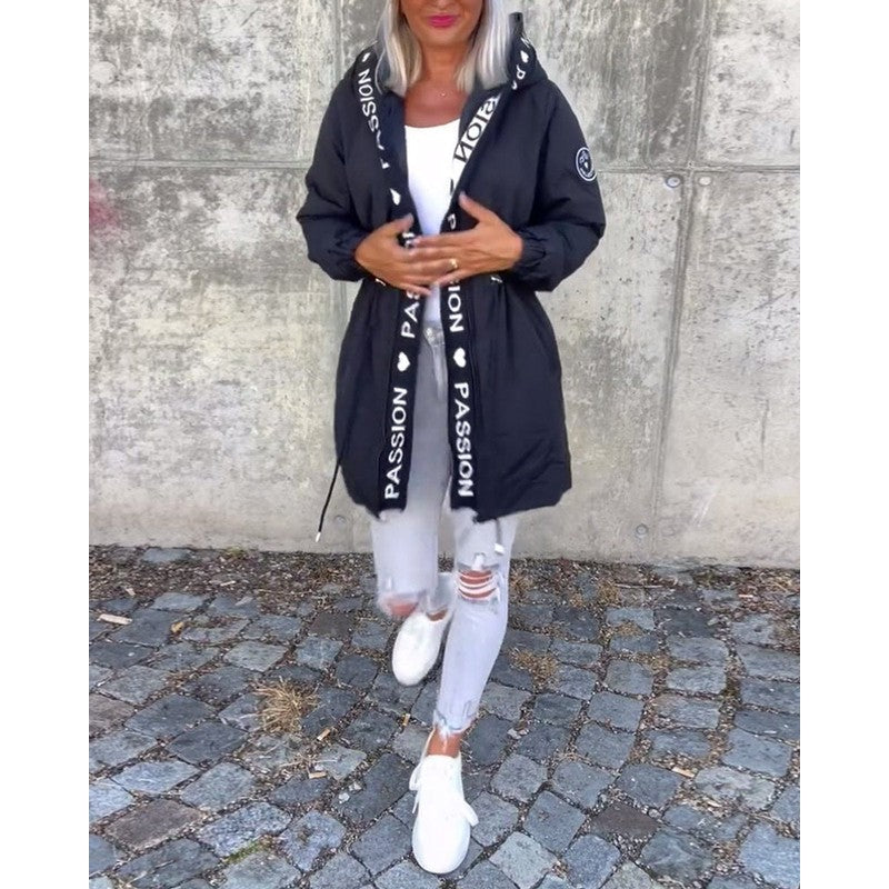 Manteau parka mi-long à capuche et cordon ajustable - Femme