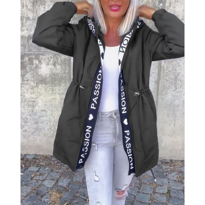 Manteau parka mi-long à capuche et cordon ajustable - Femme
