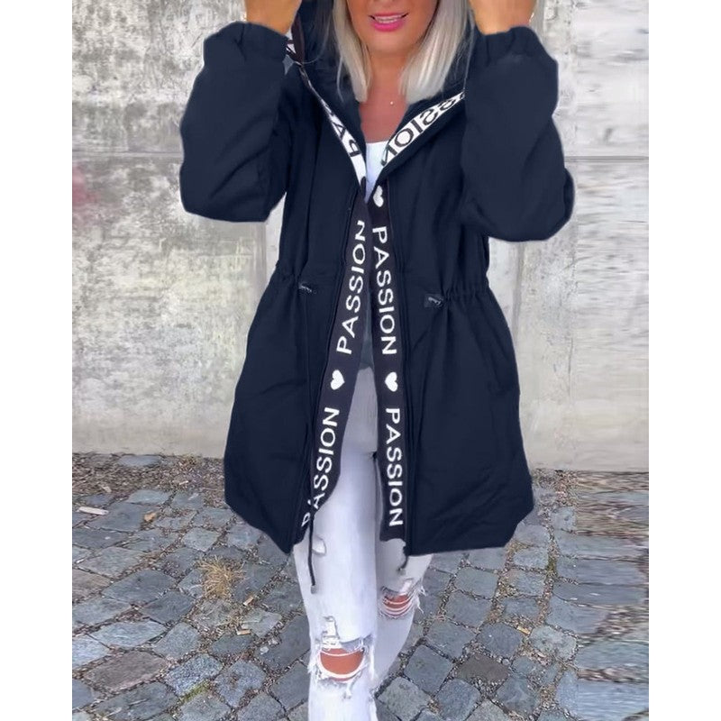 Manteau parka mi-long à capuche et cordon ajustable - Femme
