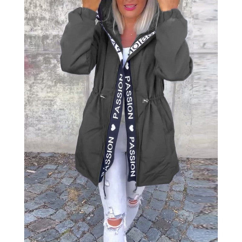 Manteau parka mi-long à capuche et cordon ajustable - Femme